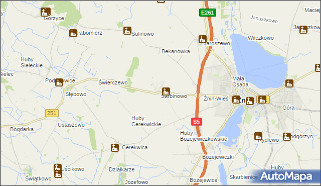 mapa Sarbinowo gmina Żnin, Sarbinowo gmina Żnin na mapie Targeo