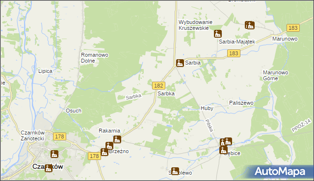 mapa Sarbka gmina Czarnków, Sarbka gmina Czarnków na mapie Targeo