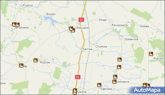 mapa Sarnów gmina Byczyna, Sarnów gmina Byczyna na mapie Targeo