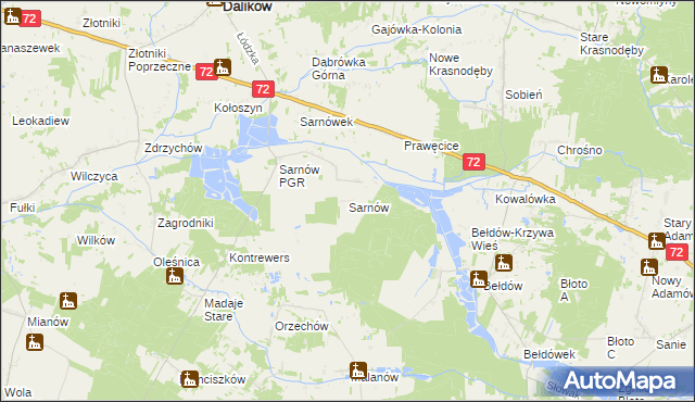 mapa Sarnów gmina Dalików, Sarnów gmina Dalików na mapie Targeo