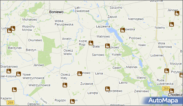 mapa Sarnowo gmina Boniewo, Sarnowo gmina Boniewo na mapie Targeo