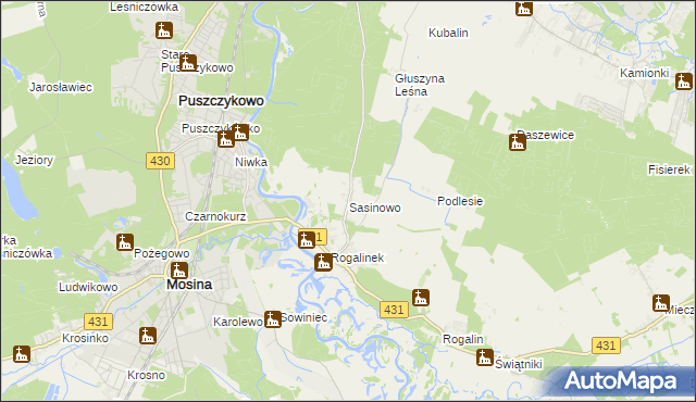 mapa Sasinowo, Sasinowo na mapie Targeo