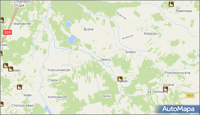 mapa Sasiny gmina Boćki, Sasiny gmina Boćki na mapie Targeo