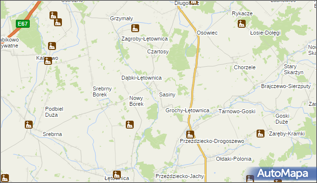 mapa Sasiny gmina Zambrów, Sasiny gmina Zambrów na mapie Targeo