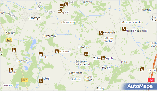 mapa Sawały, Sawały na mapie Targeo