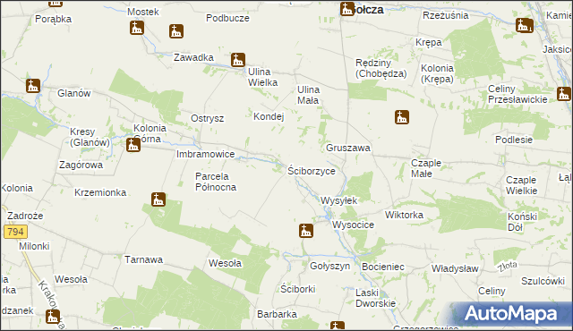 mapa Ściborzyce, Ściborzyce na mapie Targeo