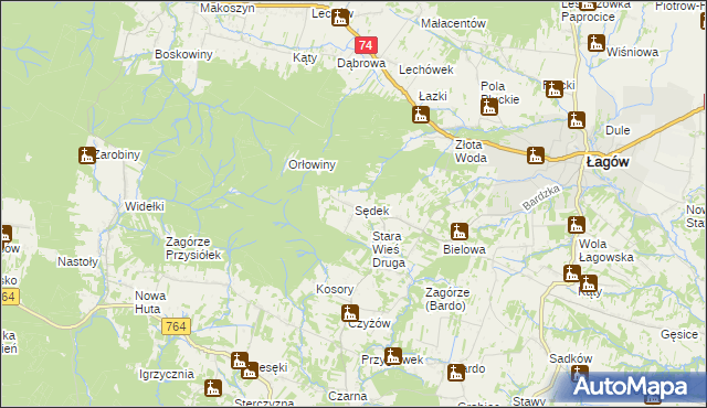 mapa Sędek gmina Łagów, Sędek gmina Łagów na mapie Targeo