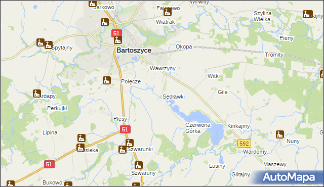 mapa Sędławki, Sędławki na mapie Targeo