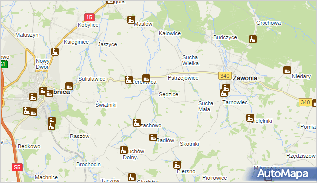 mapa Sędzice gmina Zawonia, Sędzice gmina Zawonia na mapie Targeo