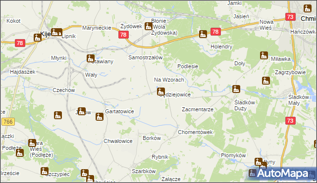 mapa Sędziejowice gmina Chmielnik, Sędziejowice gmina Chmielnik na mapie Targeo