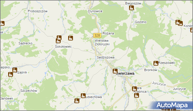 mapa Sędziszowa gmina Świerzawa, Sędziszowa gmina Świerzawa na mapie Targeo