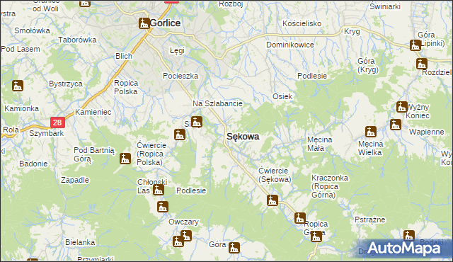 mapa Sękowa, Sękowa na mapie Targeo