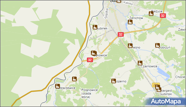 mapa Sękowice gmina Gubin, Sękowice gmina Gubin na mapie Targeo