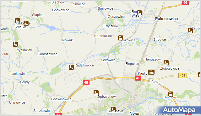 mapa Sękowice gmina Nysa, Sękowice gmina Nysa na mapie Targeo