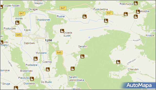 mapa Serafin gmina Łyse, Serafin gmina Łyse na mapie Targeo