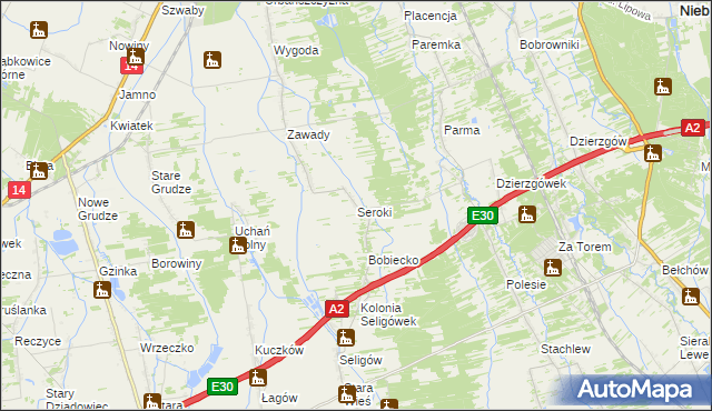 mapa Seroki gmina Łyszkowice, Seroki gmina Łyszkowice na mapie Targeo