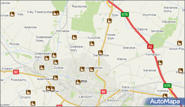 mapa Sieciechów gmina Kutno, Sieciechów gmina Kutno na mapie Targeo