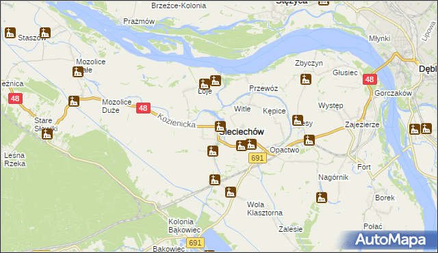 mapa Sieciechów powiat kozienicki, Sieciechów powiat kozienicki na mapie Targeo