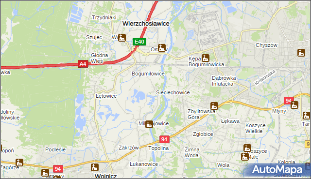 mapa Sieciechowice gmina Wierzchosławice, Sieciechowice gmina Wierzchosławice na mapie Targeo
