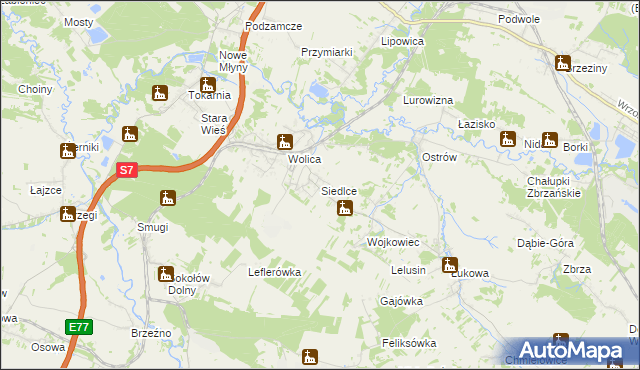 mapa Siedlce gmina Chęciny, Siedlce gmina Chęciny na mapie Targeo