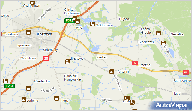 mapa Siedlec gmina Kostrzyn, Siedlec gmina Kostrzyn na mapie Targeo