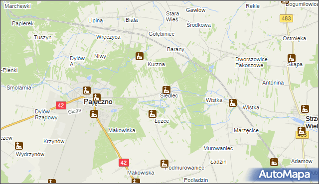 mapa Siedlec gmina Pajęczno, Siedlec gmina Pajęczno na mapie Targeo