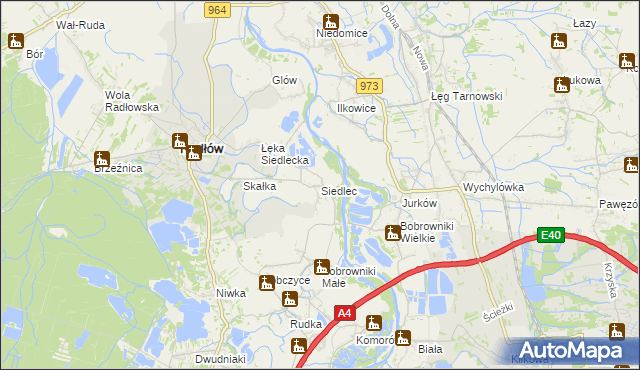 mapa Siedlec gmina Radłów, Siedlec gmina Radłów na mapie Targeo