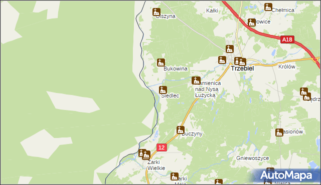 mapa Siedlec gmina Trzebiel, Siedlec gmina Trzebiel na mapie Targeo