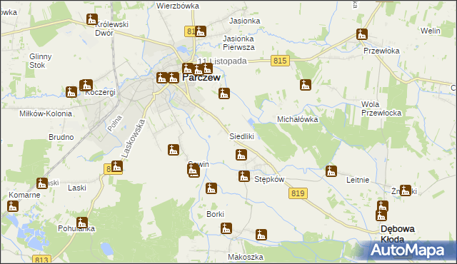 mapa Siedliki, Siedliki na mapie Targeo