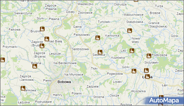 mapa Siedliska gmina Bobowa, Siedliska gmina Bobowa na mapie Targeo