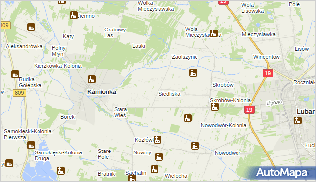 mapa Siedliska gmina Kamionka, Siedliska gmina Kamionka na mapie Targeo