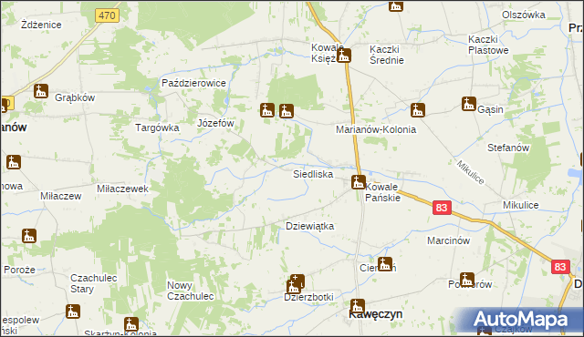 mapa Siedliska gmina Kawęczyn, Siedliska gmina Kawęczyn na mapie Targeo