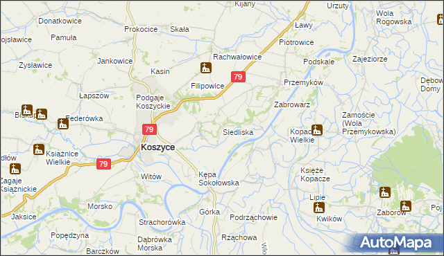 mapa Siedliska gmina Koszyce, Siedliska gmina Koszyce na mapie Targeo
