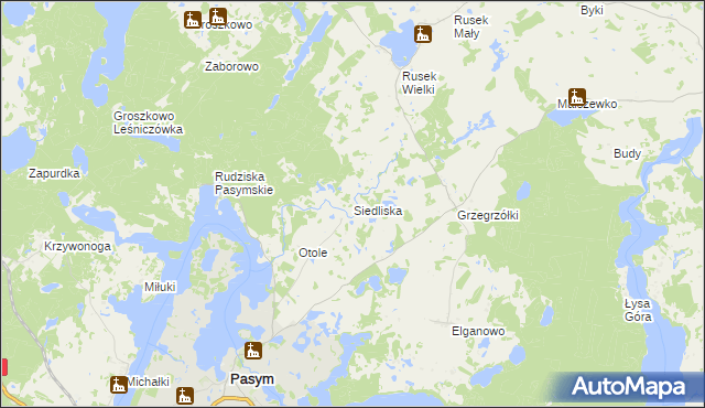 mapa Siedliska gmina Pasym, Siedliska gmina Pasym na mapie Targeo