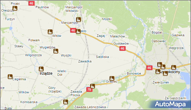 mapa Siedliska gmina Szczekociny, Siedliska gmina Szczekociny na mapie Targeo