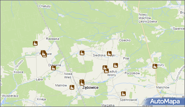 mapa Siedliska gmina Zębowice, Siedliska gmina Zębowice na mapie Targeo