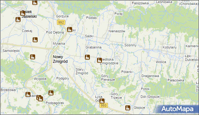 mapa Siedliska Żmigrodzkie, Siedliska Żmigrodzkie na mapie Targeo