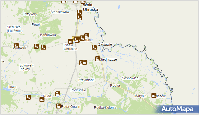 mapa Siedliszcze gmina Wola Uhruska, Siedliszcze gmina Wola Uhruska na mapie Targeo