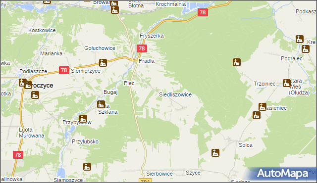 mapa Siedliszowice gmina Kroczyce, Siedliszowice gmina Kroczyce na mapie Targeo