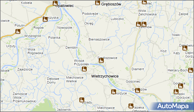 mapa Siedliszowice gmina Żabno, Siedliszowice gmina Żabno na mapie Targeo