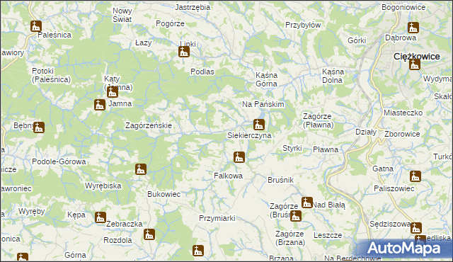 mapa Siekierczyna gmina Ciężkowice, Siekierczyna gmina Ciężkowice na mapie Targeo