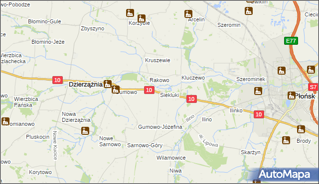 mapa Siekluki gmina Dzierzążnia, Siekluki gmina Dzierzążnia na mapie Targeo