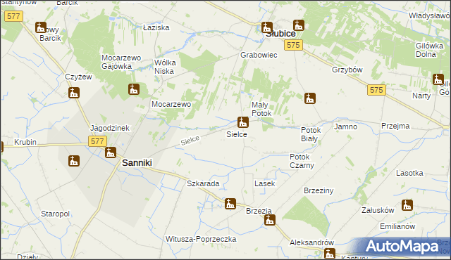 mapa Sielce gmina Sanniki, Sielce gmina Sanniki na mapie Targeo