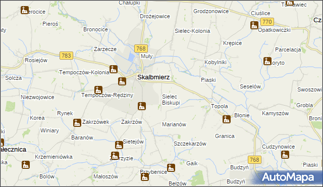 mapa Sielec Biskupi, Sielec Biskupi na mapie Targeo