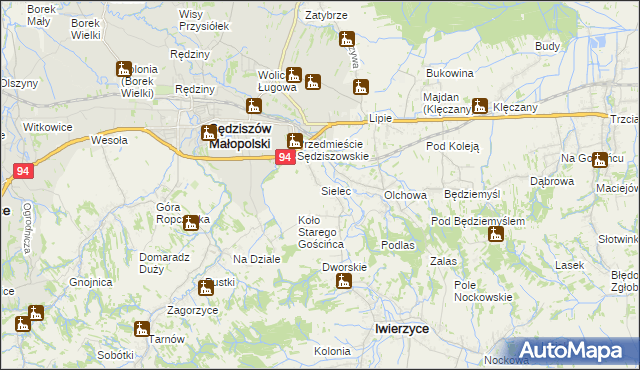 mapa Sielec gmina Iwierzyce, Sielec gmina Iwierzyce na mapie Targeo