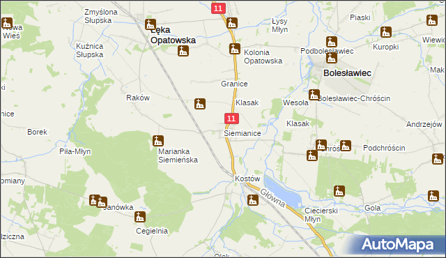 mapa Siemianice gmina Łęka Opatowska, Siemianice gmina Łęka Opatowska na mapie Targeo