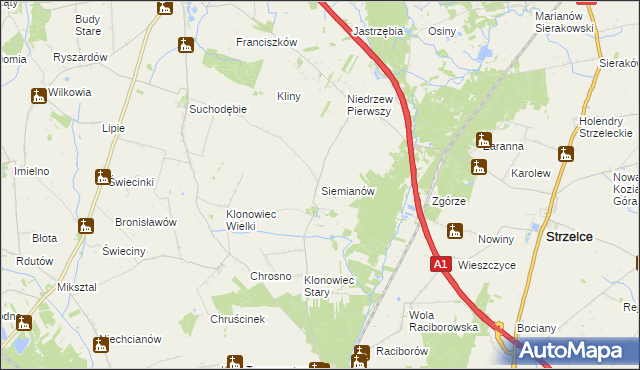 mapa Siemianów gmina Strzelce, Siemianów gmina Strzelce na mapie Targeo