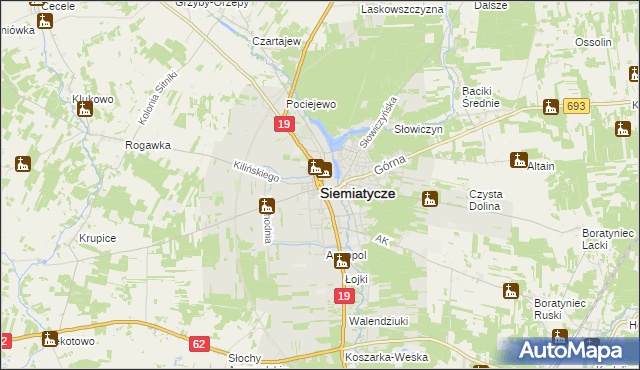 mapa Siemiatycze, Siemiatycze na mapie Targeo