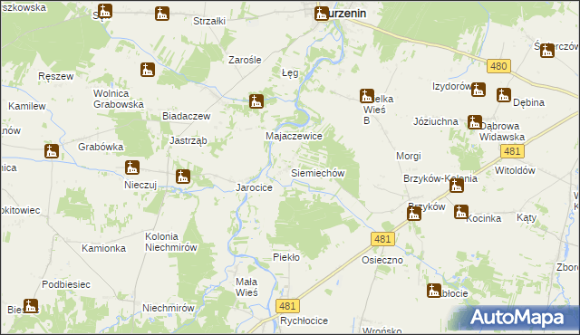 mapa Siemiechów gmina Widawa, Siemiechów gmina Widawa na mapie Targeo