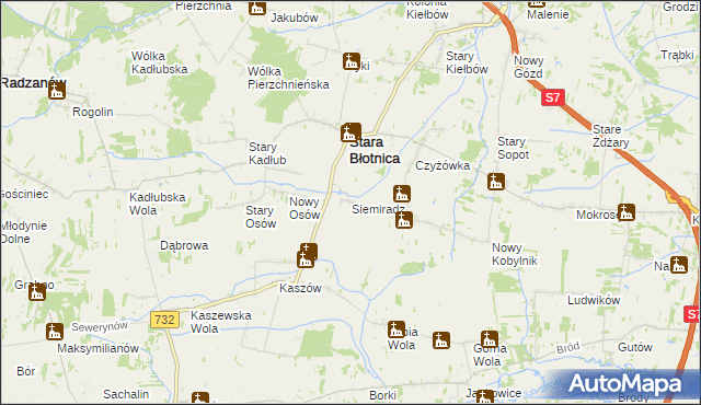 mapa Siemiradz gmina Stara Błotnica, Siemiradz gmina Stara Błotnica na mapie Targeo